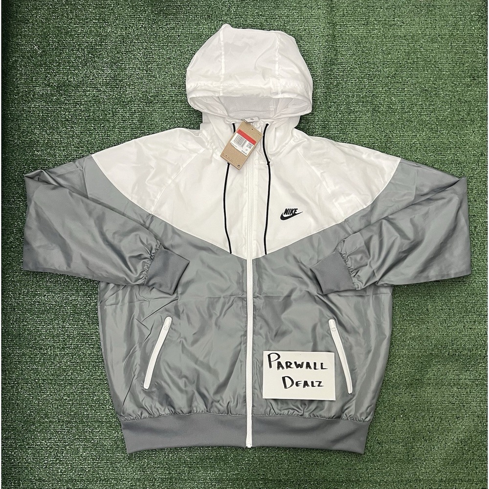 Nike Windrunner Windbreaker Jacket Hoodie Full Zip Gray White Men's L DA0001-084